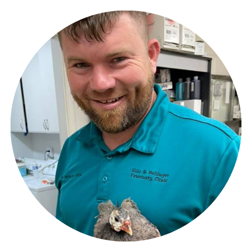 Photo of Dr. Chris Bellinger holding a chicken.